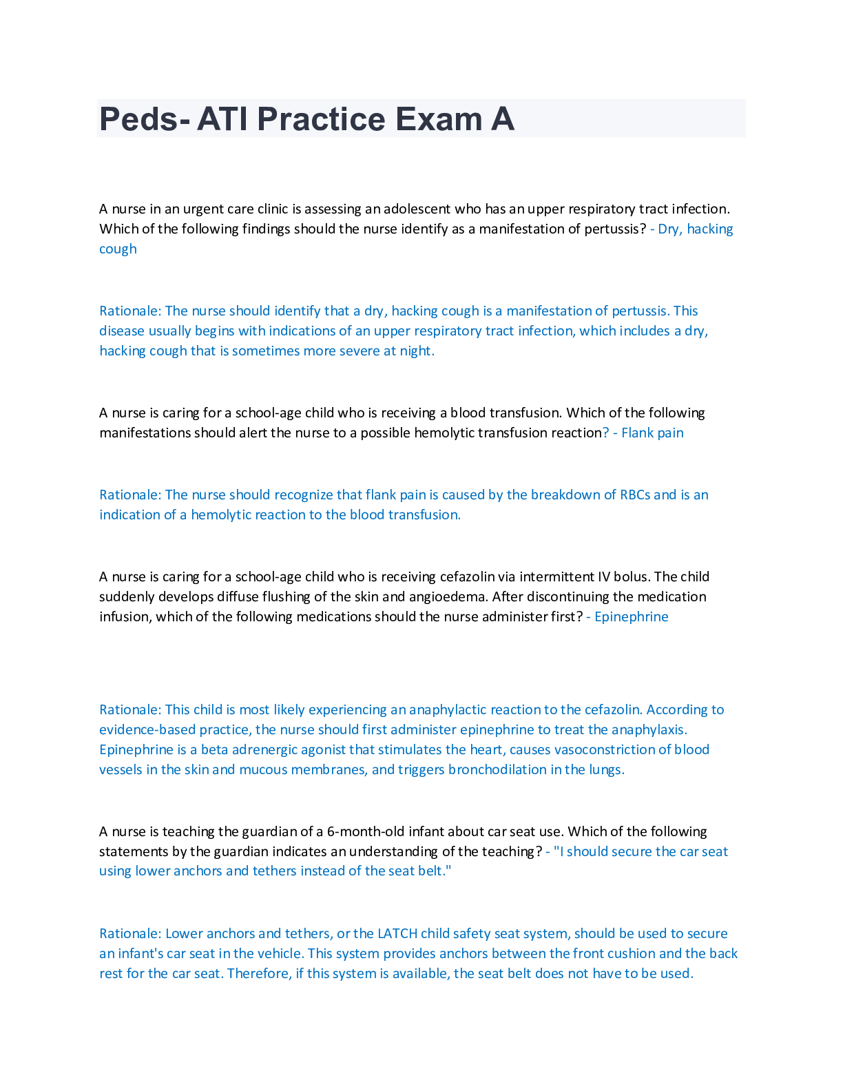 Preview image for Peds- ATI Practice Exam A